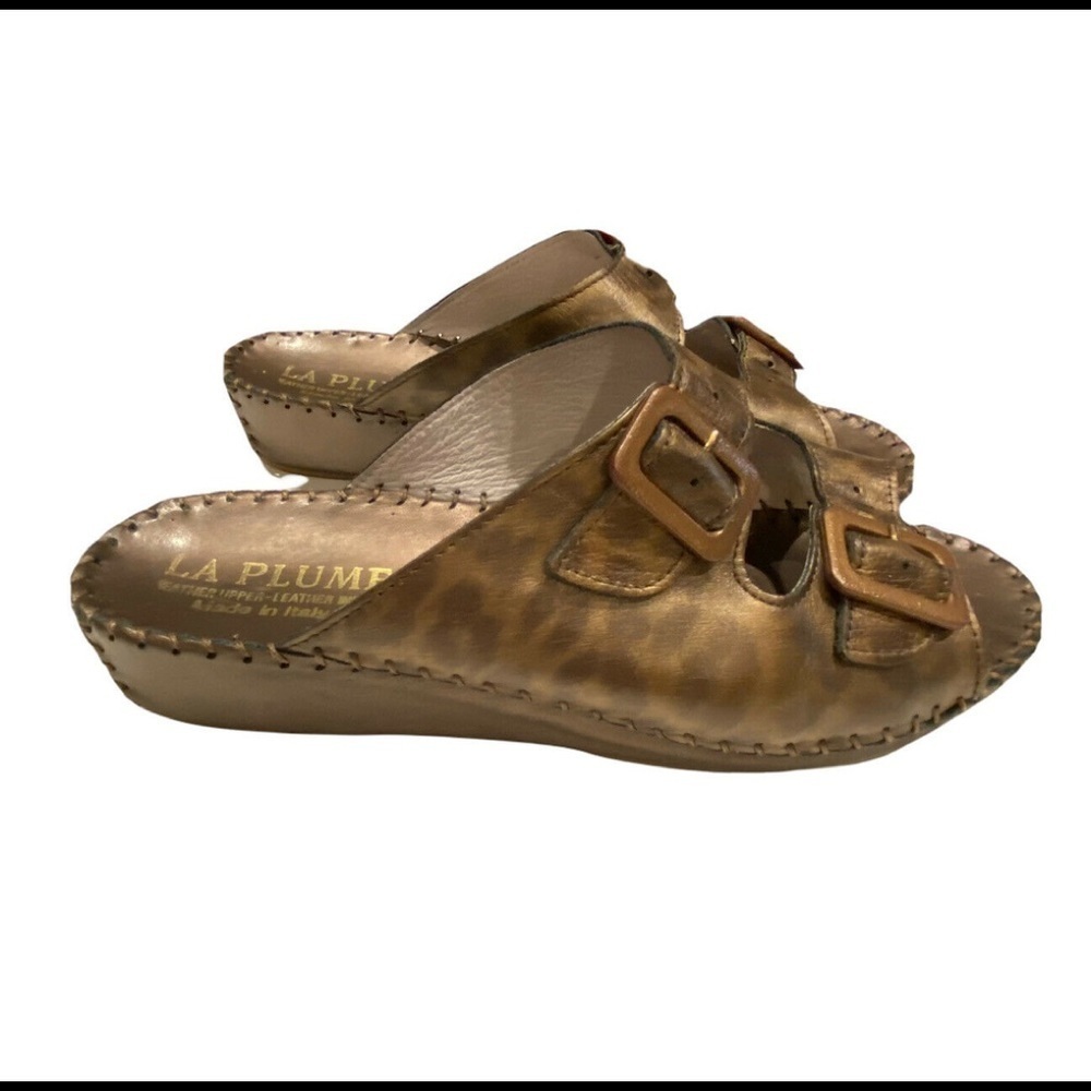 La Plume Animal Print Leather Slide Sandals Womens Sz 9 / EU 39.
